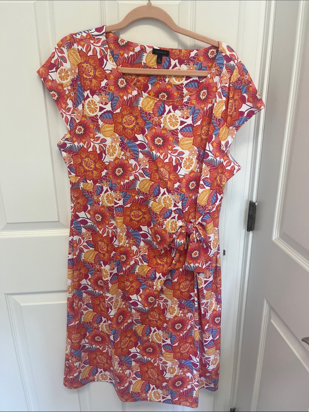 Talbots Orange Floral Faux Tie-Accent Dress